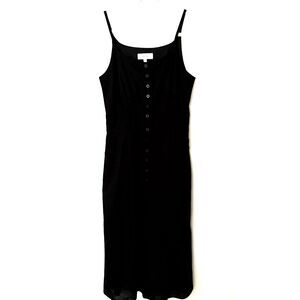 Rihoas Black Linen Cotton Midi Dress Button Front Pockets Sleeveless Casual Sz S